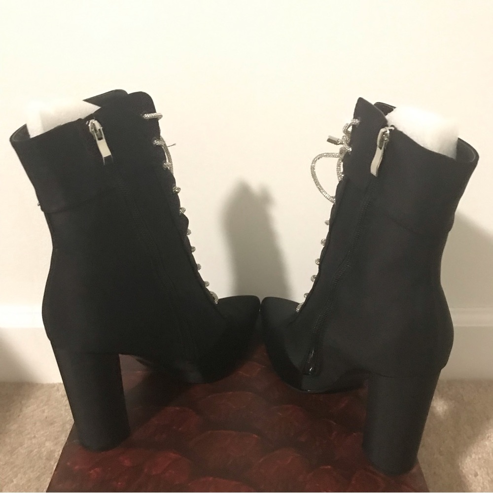 4| Azalea Wang Black Pointed Booties Silver Laces - image 3